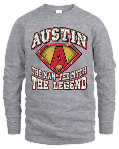 The Man The Myth The Legend Superman Graphic T-Shirt AUSTIN M1-74 / Men's Long Sleeved T-Shirt / sport grey