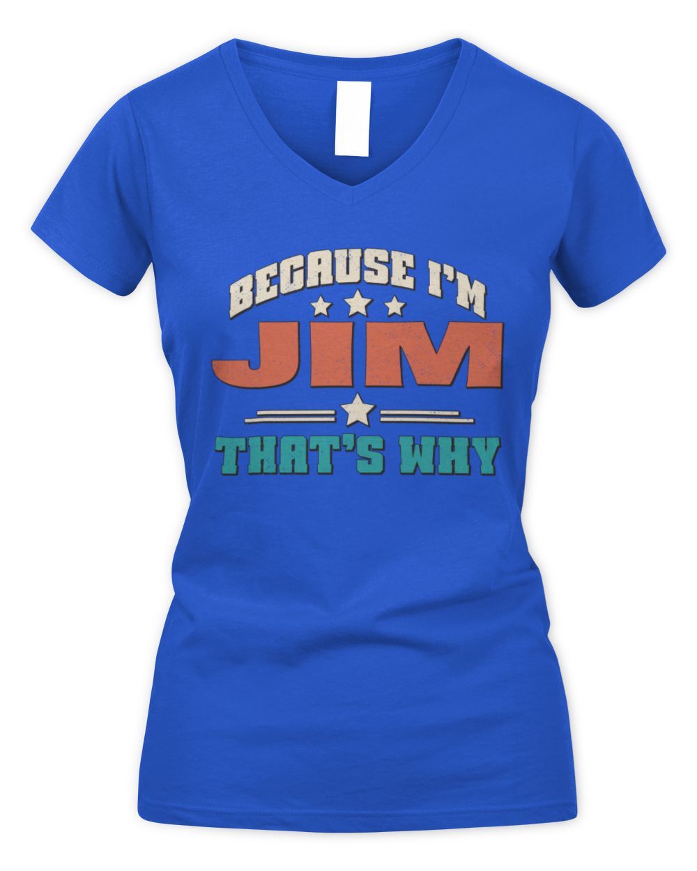 Because I'm Name That's Why Personalized Retro Shirt JIM-49 / Women's V-Neck T-Shirt / royal