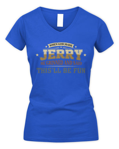 When God Made Your Name Funny Heritage T-Shirt JERRY M1-80 / Women's V-Neck T-Shirt / royal