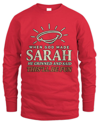 When God Made Your Name Funny Western T-Shirt T-Shirt SARAH M1-S82 / Men's Long Sleeved T-Shirt / red