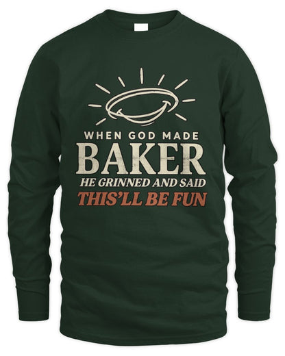 When God Made Your Name Funny Western T-Shirt T-Shirt BAKER M1-S82 / Men's Long Sleeved T-Shirt / forest green