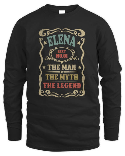 The Man The Myth The Legend Vintage Gold Wine Shirt ELENA M1-52 / Men's Long Sleeved T-Shirt / black