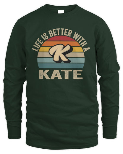 Life Is Better with Name Vintage Sun Shirt KATE M1-50 / Men's Long Sleeved T-Shirt / forest green
