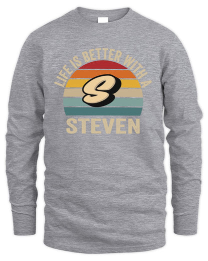 Life Is Better with Name Vintage Sun Shirt STEVEN M1-50 / Men's Long Sleeved T-Shirt / sport grey