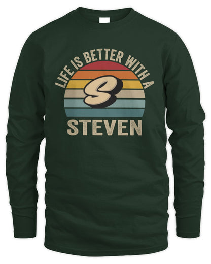 Life Is Better with Name Vintage Sun Shirt STEVEN M1-50 / Men's Long Sleeved T-Shirt / forest green