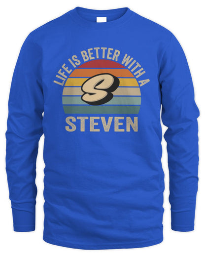 Life Is Better with Name Vintage Sun Shirt STEVEN M1-50 / Men's Long Sleeved T-Shirt / royal