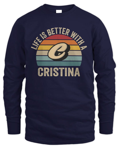 Life Is Better with Name Vintage Sun Shirt CRISTINA M1-50 / Men's Long Sleeved T-Shirt / navy