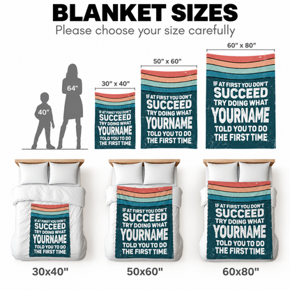 If At First You Don’t Succeed Retro Green Fleece Blanket BK29 - Personalized Blanket