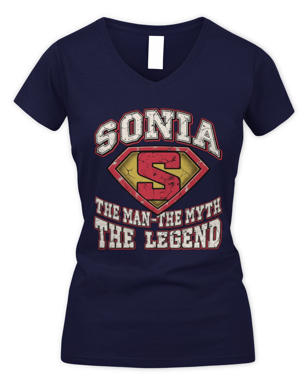 The Man The Myth The Legend Superman Graphic T-Shirt SONIA M1-74 / Women's V-Neck T-Shirt / navy