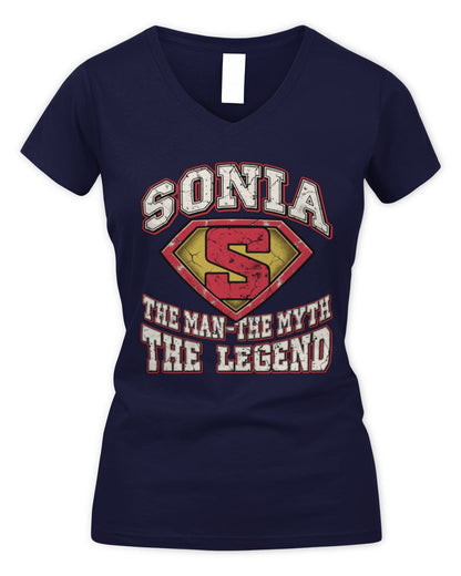 The Man The Myth The Legend Superman Graphic T-Shirt SONIA M1-74 / Women's V-Neck T-Shirt / navy