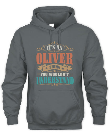 It’s a Name Thing Personalized Retro T-Shirt OLIVER M1-47 / Unisex Hoodie / charcoal