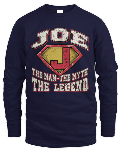 The Man The Myth The Legend Superman Graphic T-Shirt JOE M1-74 / Men's Long Sleeved T-Shirt / navy