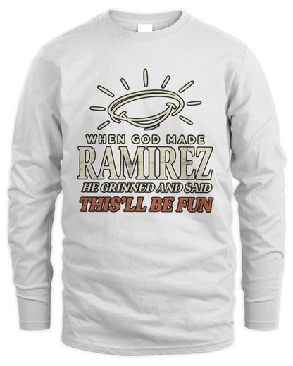 When God Made Your Name Funny Western T-Shirt T-Shirt RAMIREZ M1-S82 / Men's Long Sleeved T-Shirt / white
