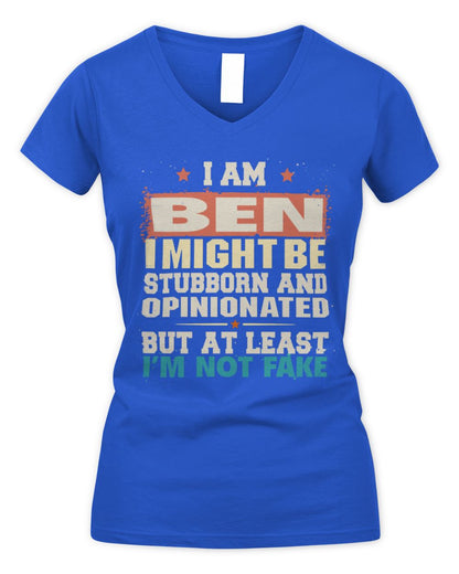 I Am Name I Might Be Stubborn and Opinionated Graphic T-Shirt BEN M1-72 / Women's V-Neck T-Shirt / royal