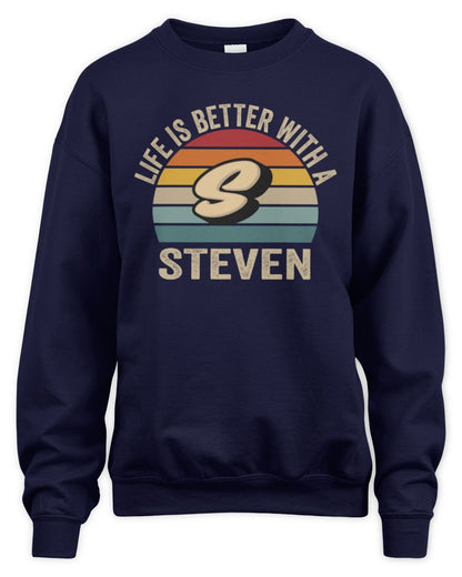 Life Is Better with Name Vintage Sun Shirt STEVEN M1-50 / Unisex Sweatshirt / navy