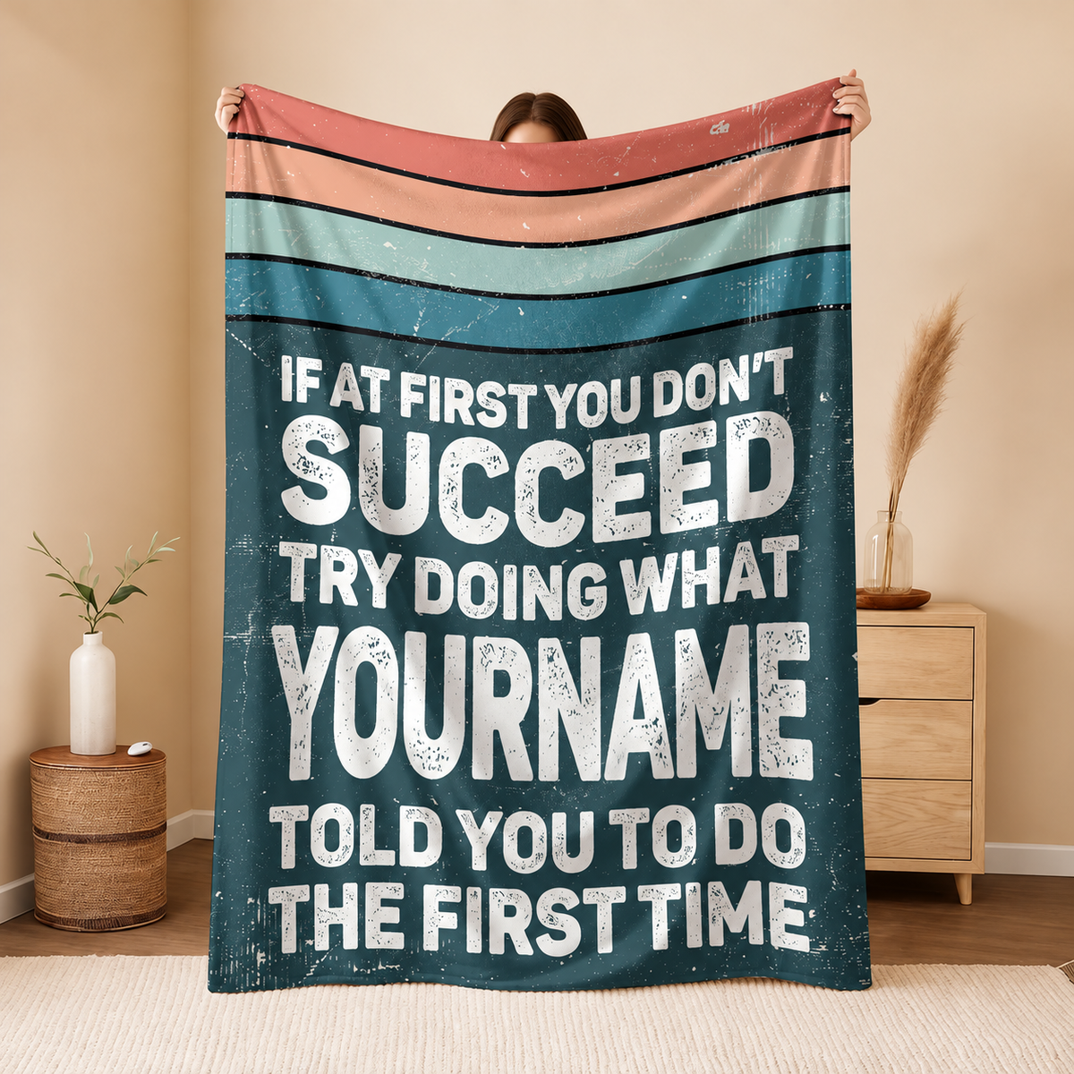 If At First You Don’t Succeed Retro Green Fleece Blanket BK29 - Personalized Blanket