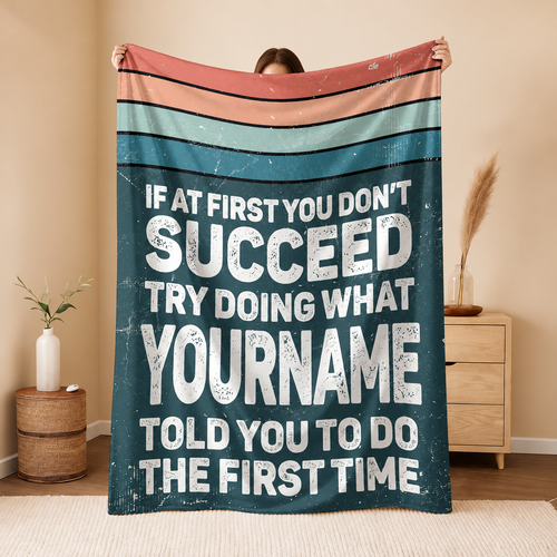 If At First You Don’t Succeed Retro Green Fleece Blanket BK29 - Personalized Blanket