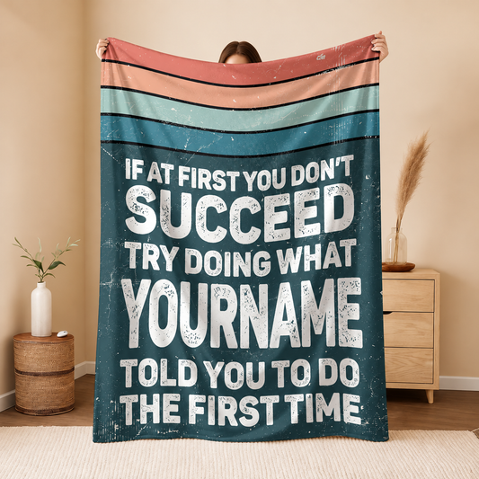If At First You Don’t Succeed Retro Green Fleece Blanket BK29 - Personalized Blanket