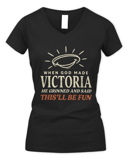 When God Made Your Name Funny Western T-Shirt T-Shirt VICTORIA M1-S82 / Women's V-Neck T-Shirt / black