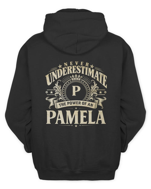 Never Underestimate Your Name Luxury Logo Shirt PAMELA M1-63 / Unisex Hoodie / black