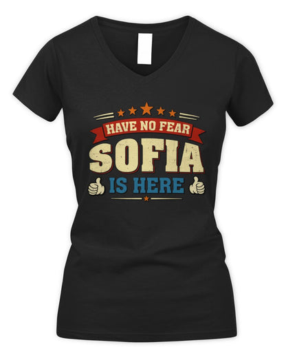 Have No Fear Your Name Is Here Cool Graphic T-Shirt SOFIA M1-71 / Women's V-Neck T-Shirt / black