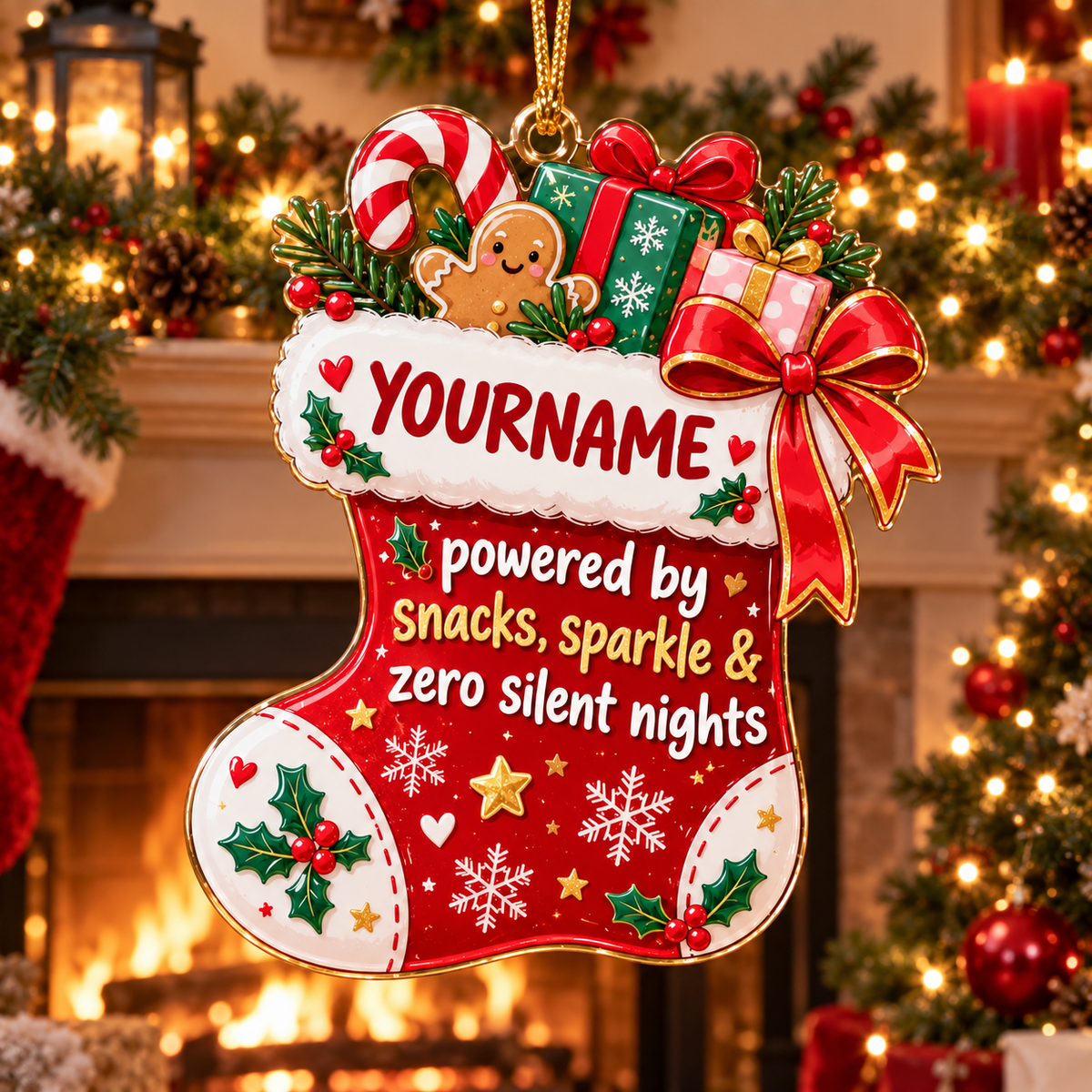 Powered By Snacks Sparkle & Zero Silent Nights - Personalized Acrylic Ornament