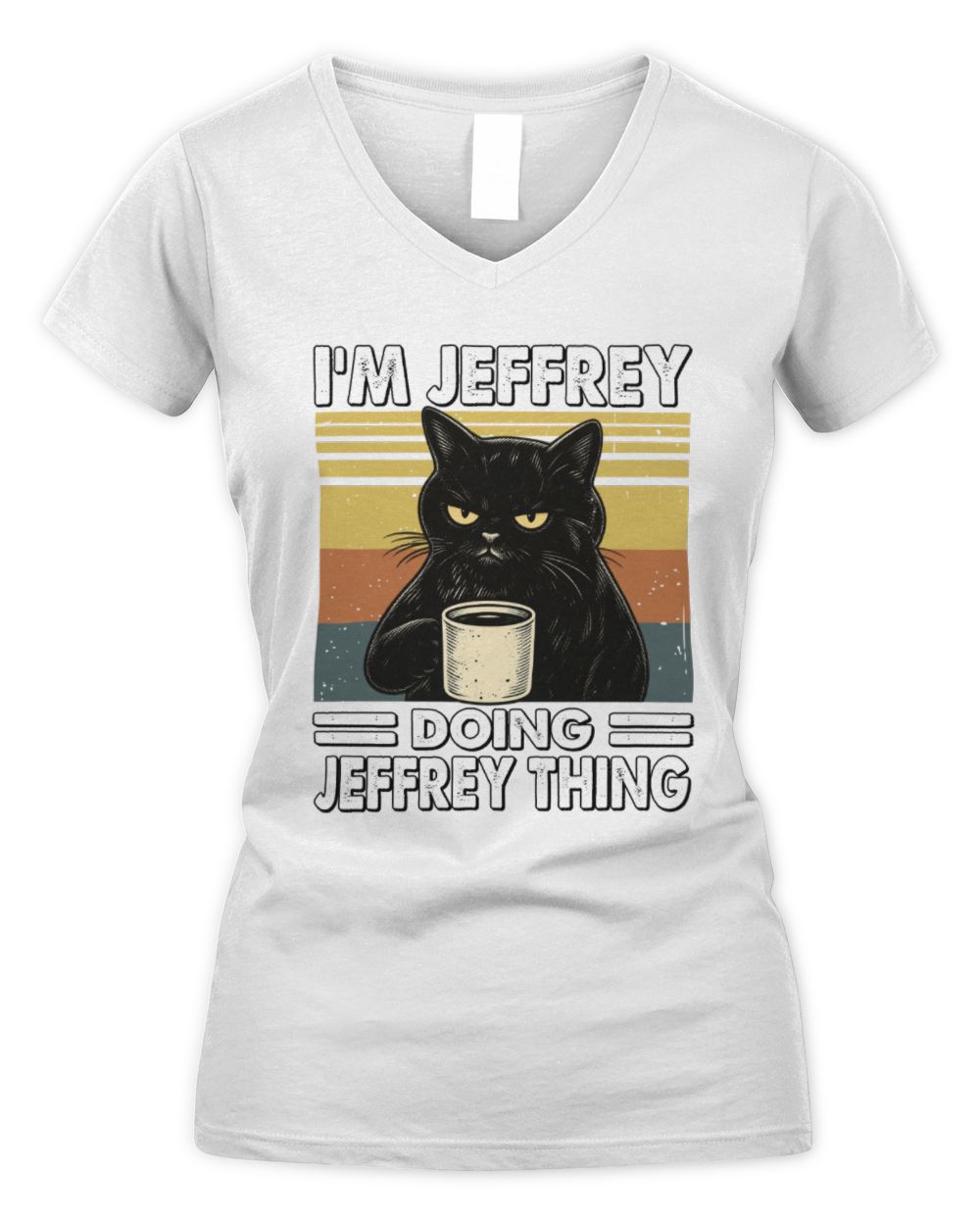 I'm Name Doing Name Thing Grumpy Black Cat Shirt JEFFREY M1-79 / Women's V-Neck T-Shirt / white