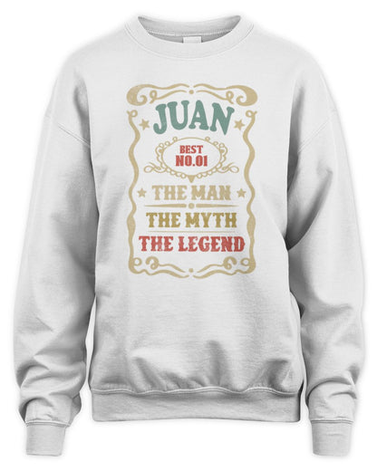 The Man The Myth The Legend Vintage Gold Wine Shirt JUAN M1-52 / Unisex Sweatshirt / white