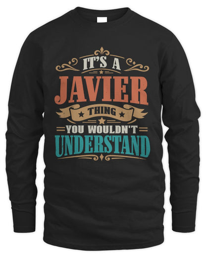It’s a Name Thing Personalized Retro T-Shirt JAVIER M1-47 / Men's Long Sleeved T-Shirt / black