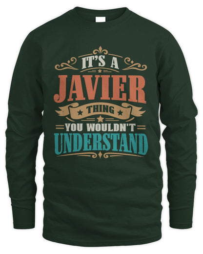 It’s a Name Thing Personalized Retro T-Shirt JAVIER M1-47 / Men's Long Sleeved T-Shirt / forest green