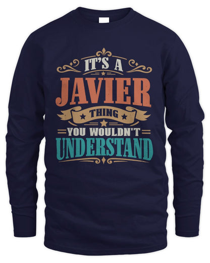 It’s a Name Thing Personalized Retro T-Shirt JAVIER M1-47 / Men's Long Sleeved T-Shirt / navy
