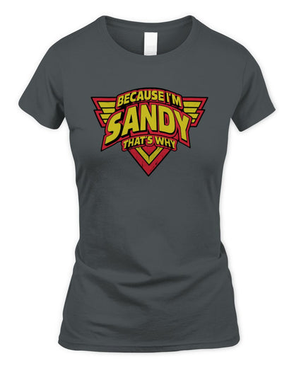 Because I'm Name That's Why Red and Yellow Logo Graphic T-Shirt SANDY M1-75 / Women's Standard T-Shirt / charcoal