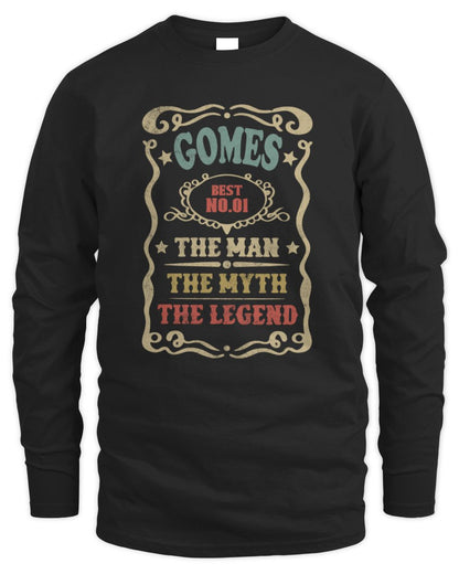 The Man The Myth The Legend Vintage Gold Wine Shirt GOMES M1-52 / Men's Long Sleeved T-Shirt / black