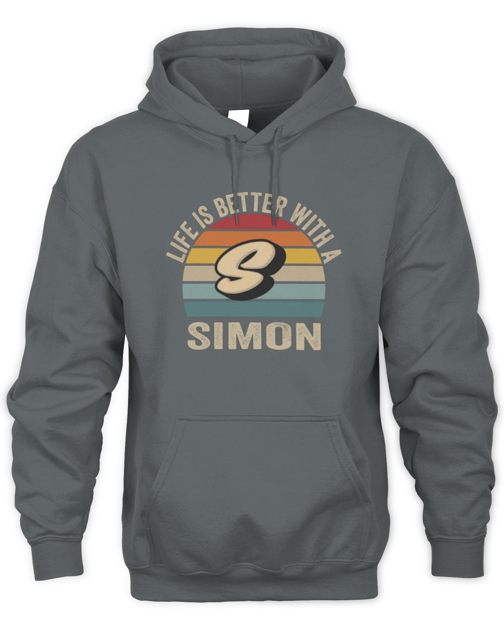 Life Is Better with Name Vintage Sun Shirt SIMON M1-50 / Unisex Hoodie / charcoal