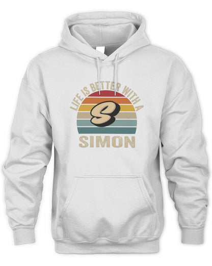 Life Is Better with Name Vintage Sun Shirt SIMON M1-50 / Unisex Hoodie / white