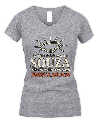 When God Made Your Name Funny Western T-Shirt T-Shirt SOUZA M1-S82 / Women's V-Neck T-Shirt / sport grey