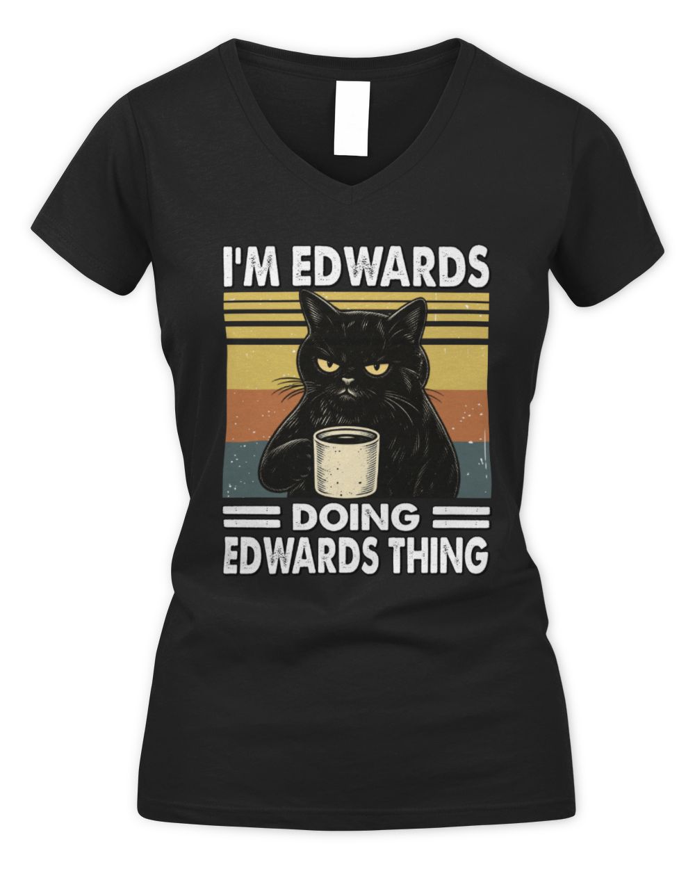 I'm Name Doing Name Thing Grumpy Black Cat Shirt EDWARDS M1-79 / Women's V-Neck T-Shirt / black