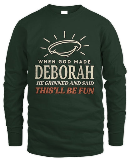 When God Made Your Name Funny Western T-Shirt T-Shirt DEBORAH M1-S82 / Men's Long Sleeved T-Shirt / forest green