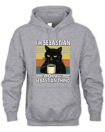 I'm Name Doing Name Thing Grumpy Black Cat Shirt SEBASTIAN M1-79 / Unisex Hoodie / sport grey