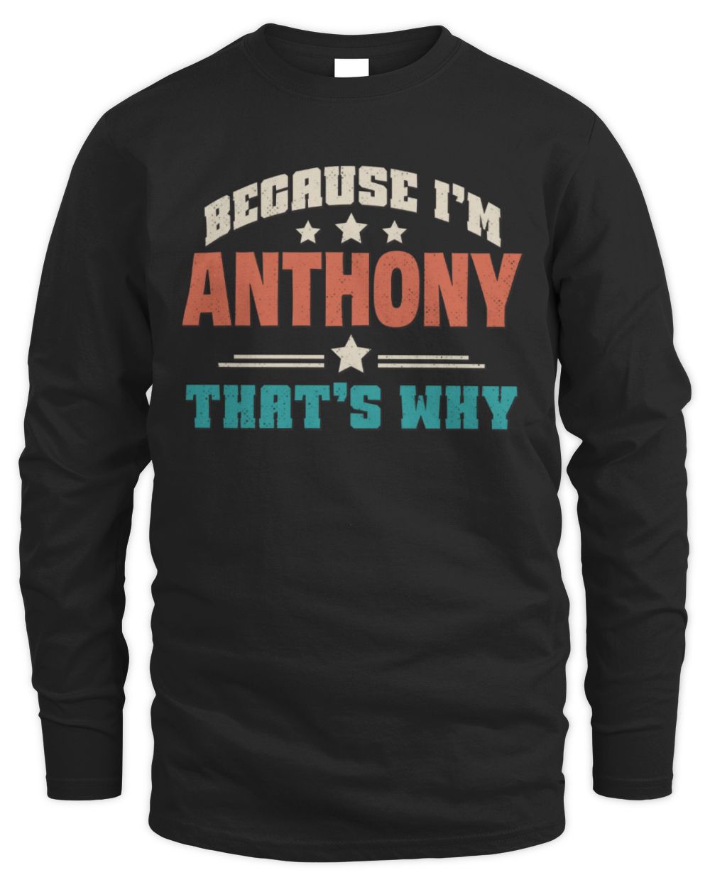 Because I'm Name That's Why Personalized Retro Shirt ANTHONY-49 / Men's Long Sleeved T-Shirt / black