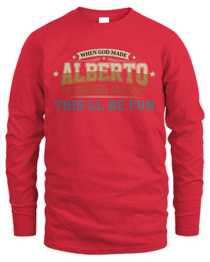 When God Made Your Name Funny Heritage T-Shirt ALBERTO M1-80 / Men's Long Sleeved T-Shirt / red