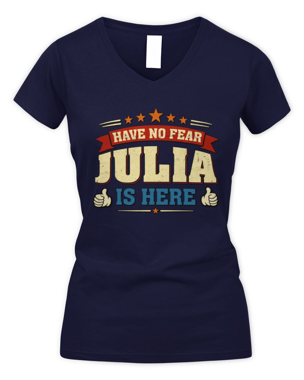 Have No Fear Your Name Is Here Cool Graphic T-Shirt JULIA M1-71 / Women's V-Neck T-Shirt / navy