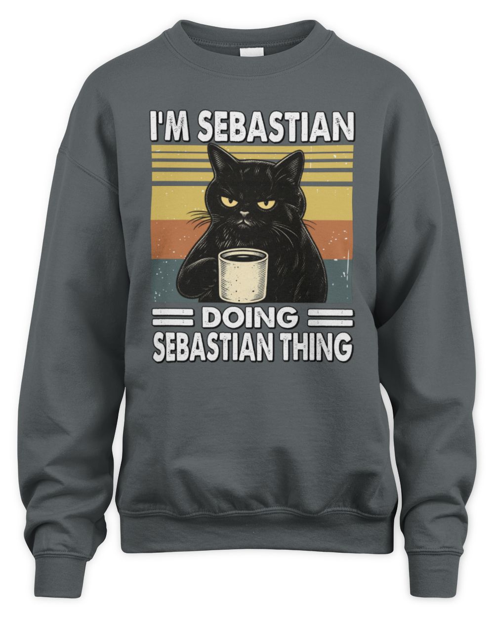 I'm Name Doing Name Thing Grumpy Black Cat Shirt SEBASTIAN M1-79 / Unisex Sweatshirt / charcoal