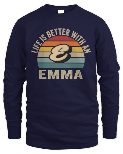 Life Is Better with Name Vintage Sun Shirt EMMA M1-50 / Men's Long Sleeved T-Shirt / navy