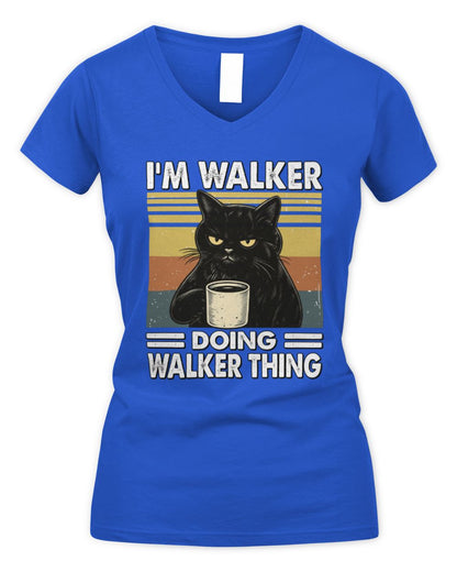I'm Name Doing Name Thing Grumpy Black Cat Shirt WALKER M1-79 / Women's V-Neck T-Shirt / royal