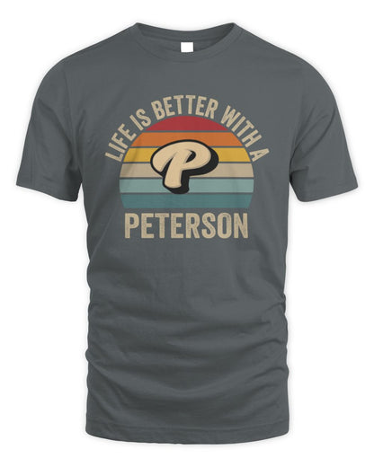 Life Is Better with Name Vintage Sun Shirt PETERSON M1-50 / Unisex Standard T-Shirt / charcoal