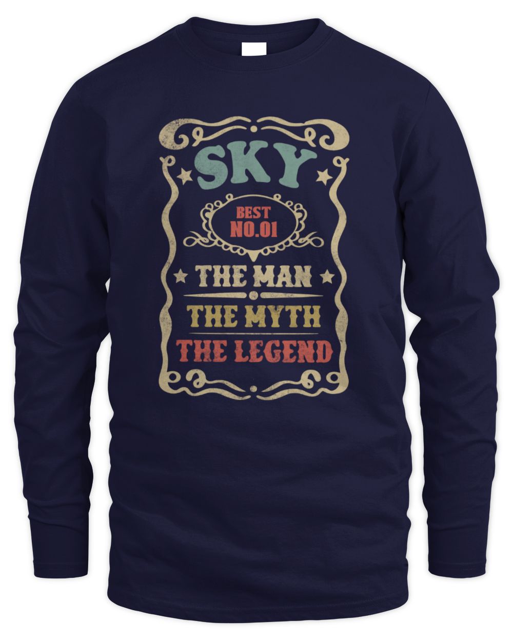 The Man The Myth The Legend Vintage Gold Wine Shirt SKY M1-52 / Men's Long Sleeved T-Shirt / navy