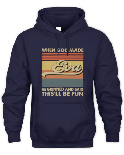 When God Made Your Name He Grinned Vintage T-Shirt EVA M1-55 / Unisex Hoodie / navy
