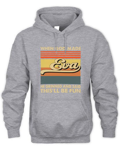 When God Made Your Name He Grinned Vintage T-Shirt EVA M1-55 / Unisex Hoodie / sport grey