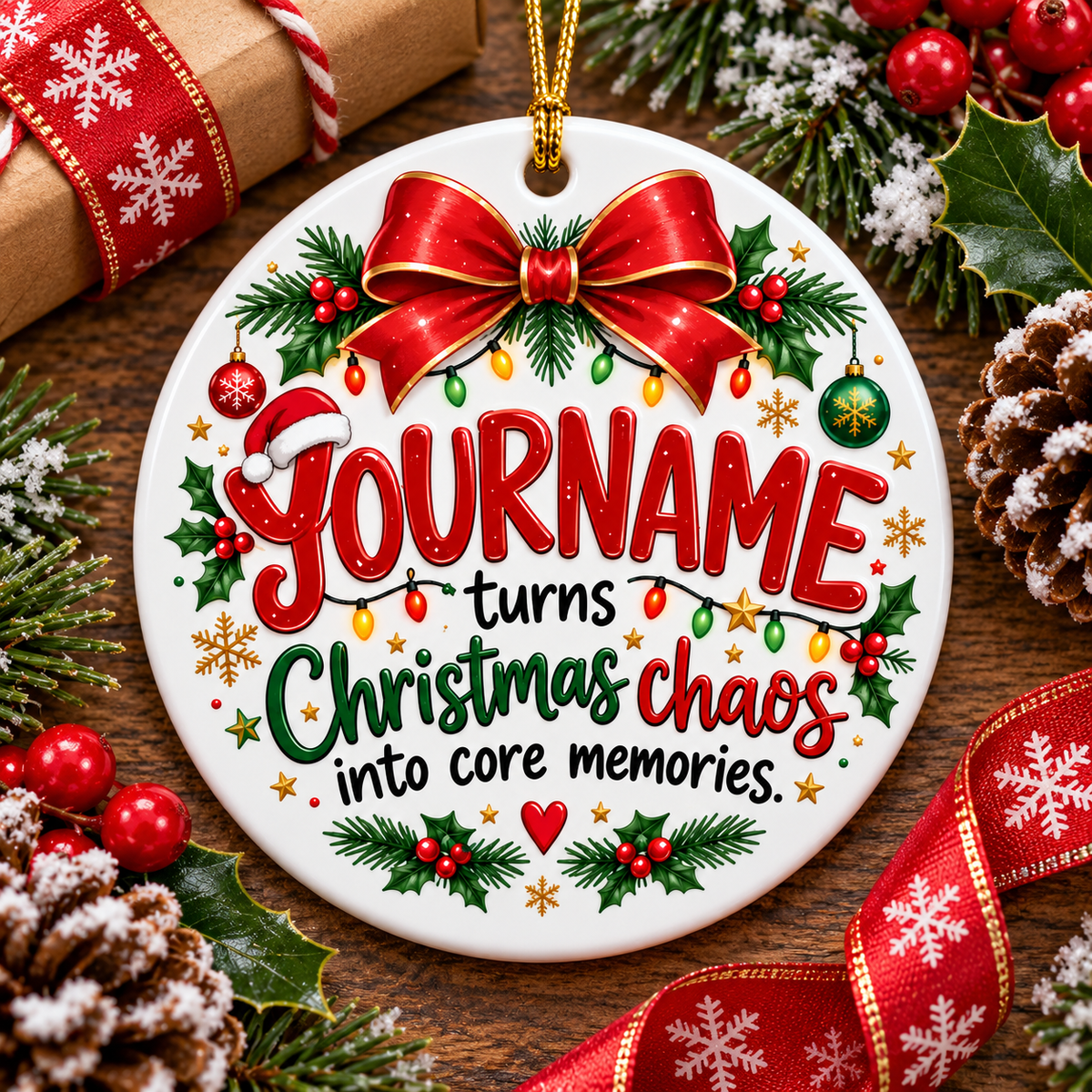 Turns Christmas Chaos Into Core Memories - Personalized Ceramic Ornament